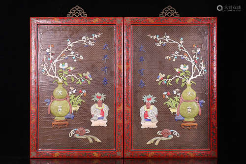 A PAIR OF ZITAN WOOD ROYAL STYLE SCREENS