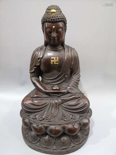 A RED BRONZE&GOLD SAKYMUNI BUDDHA