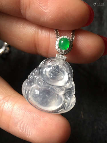 A GLASS WHITE JADEITE BUDDHA PENDANT