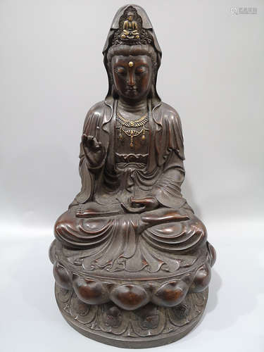 A RED BRONZE&GOLD LOTUS GUANYIN BUDDHA