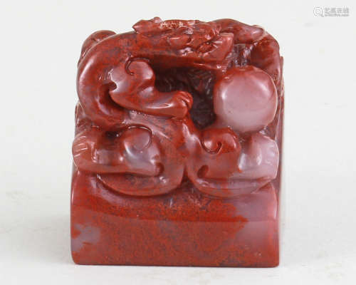 A SHOUSHAN STONE INK STAMP CARVING OF QILIN