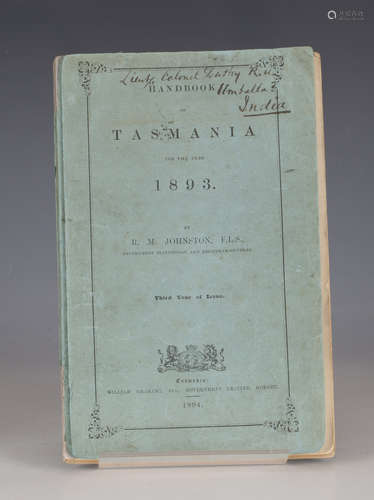 JOHNSTON, R. M. Handbook of Tasmania for the Year 1893. Tasmania, Hobart: William Grahame, 1894. 8vo