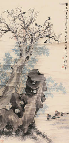 张熊（1803～1886） 1880年作 花鸟 立轴 设色纸本