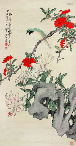 黄山寿（1855～1919） 1903年作 花鸟 立轴 设色纸本