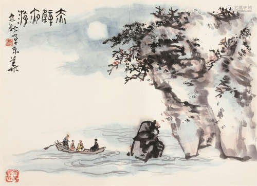 林锴（1924～2006） 赤壁夜游 镜片 设色纸本