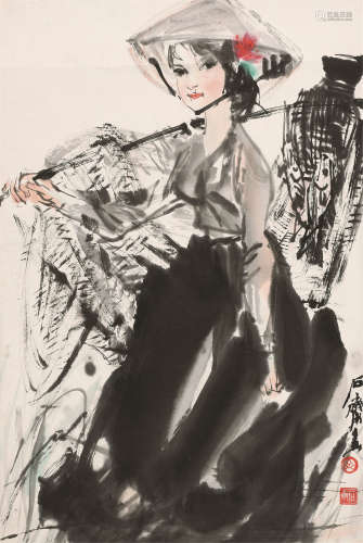 石齐（1939～？） 人物 镜片 设色纸本