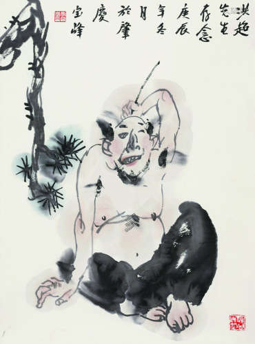 李宝峰（1938～2019） 2000年作 消夏图 镜片 设色纸本