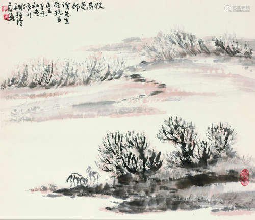 赵振川（1944～？） 1991年作 牧马荒郊 立轴 设色纸本