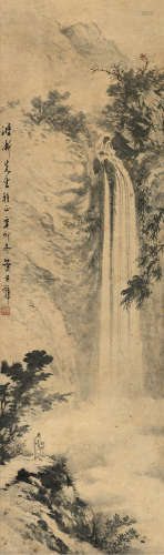 黄君璧 1951年作 持笻观瀑图 1898～1991  立轴  设色纸本