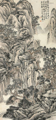 蒲华 1907年作 岩壑观瀑 1839～1911  立轴  设色纸本