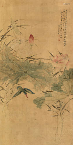 左锡璇  荷花翠鸟 1829～1891  立轴  设色绢本