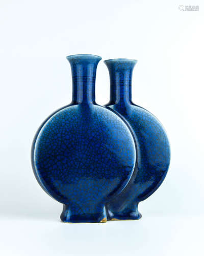 A Chinese Blue Glazed Porcelain Double Vase