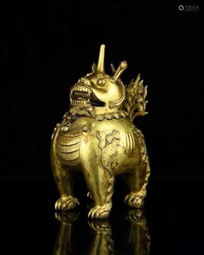 A Chinese Gilt Bronze Foo-Dog