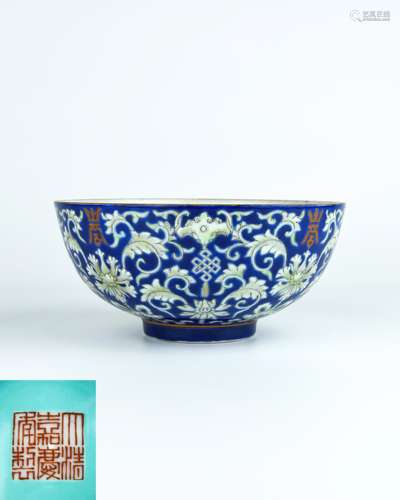 A Chinese Blue Ground Enamel Porcelain Bowl