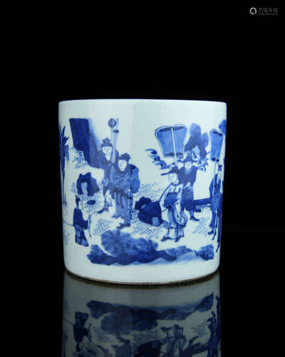 A Chinese Blue and White Porcelain Brush Pot