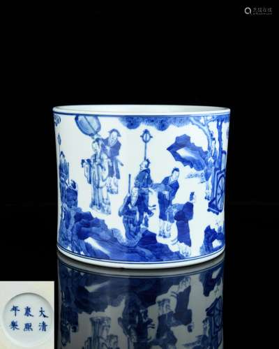 A Chinese Blue and White Porcelain Brush Pot