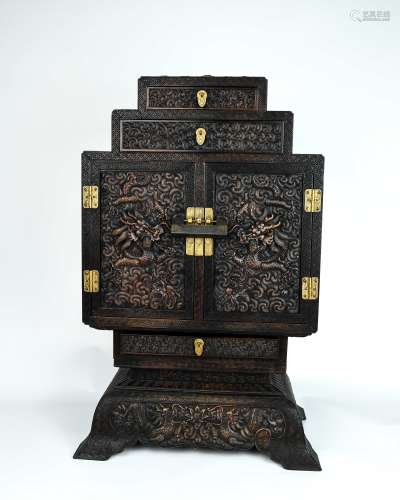 A Chinese Carved Hardwood Book Case
