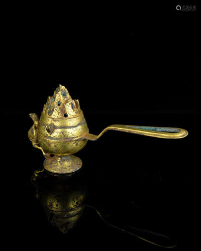 A Chinese Gilt Bronze Incense Burner with Cover