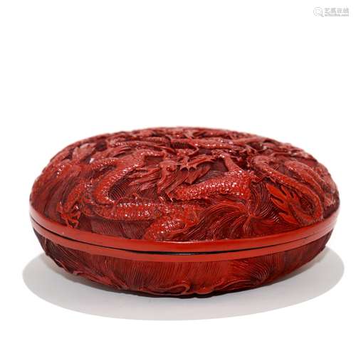 A Chinese Carved Tixi Lacquer Round Box with Cover