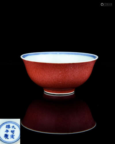 A Chinese Red Glazed Blue and White Porcelain Bowl