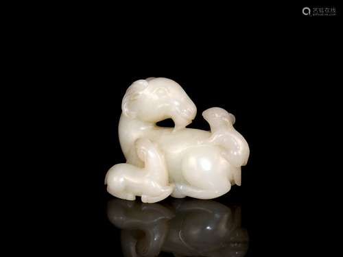 A Chinese Carved Jade Goats Decoration