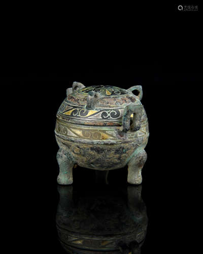 A Chinese Gilt Bronze Incense Burner with Cover