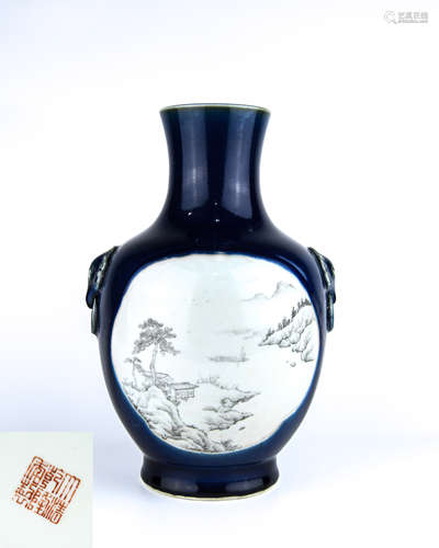 A Chinese Blue Glazed Porcelain Vase