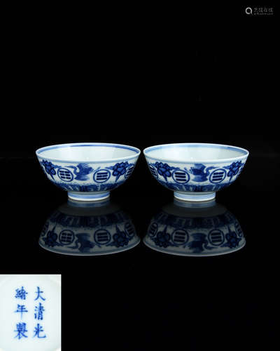 A Pair of Chinese Blue and White Porcelain Bowls