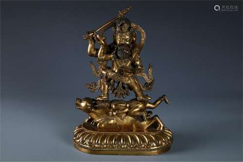 A Chinese Gilt Bronze Figure of Yamantaka  and Consort