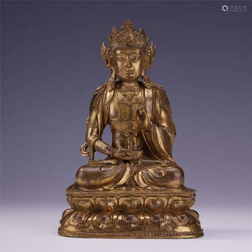 A Finely Carved Gilt Bronze Figure of Buddha with