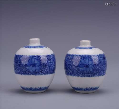 A Pair of Blue and White Snuff Bottles