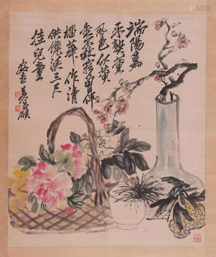 A Chinese Painting Hanging Scroll of Flower by Wu