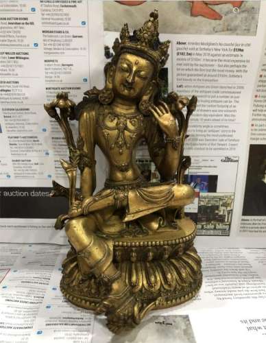 A Chinese Gilt Bronze Figure of Avalokiteshvara