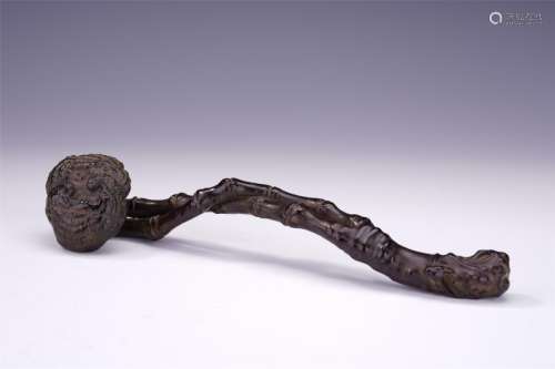 A Finely Carved Chinese Zitan Scepter