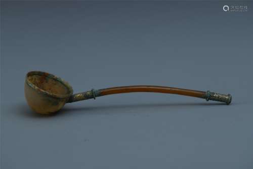 A Chinese Agate and Bronze Gilt Spoon