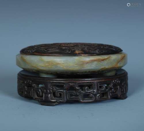 A Chinese Carved Jade Dragon Brush Washer and Cover