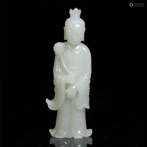 A Chinese Carved White Jade Standing Figure