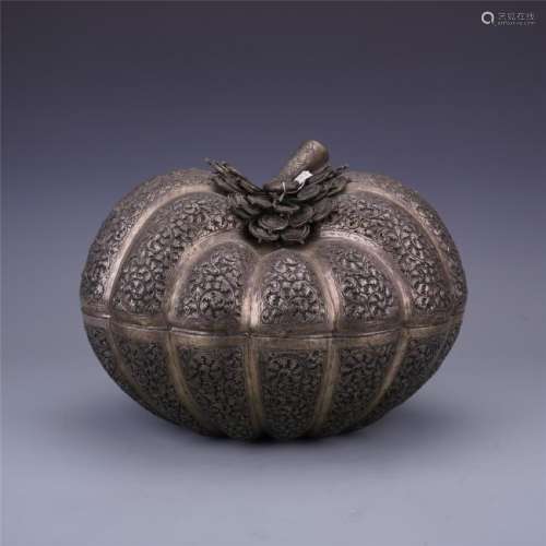 A Finely Carved Chinese Pure Silver Circular  Box
