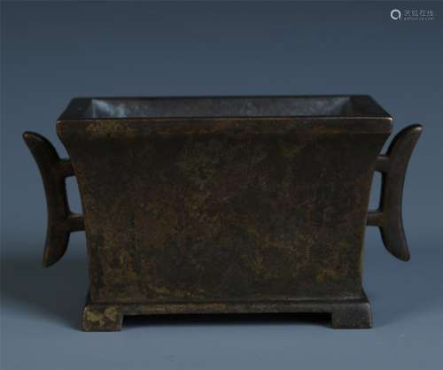 A Chinese Square Shaped Bronze Censer
