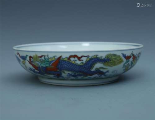 A Large and Rare Chinese Doucai Phoenix Dish