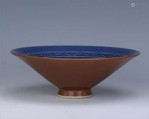 A Rare Chinese  Red and Blue Glazed Conical Bowl