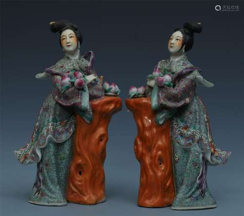 A Pair of Chinese Famille Rose Figure  By You Bochun