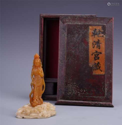 A Chinese Soapstone Carved Standing Guan Yin