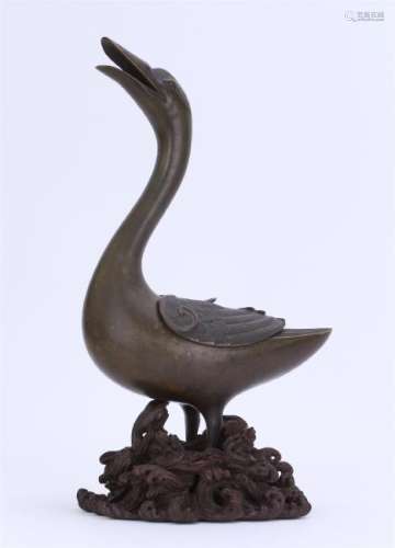 A Chinese Duck-shaped Bronze Censer