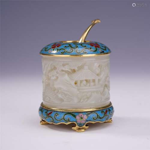 A Chinese Cloisonne Enameled Landscape Brush Washer