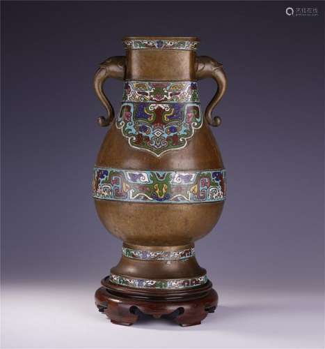 A Chinese Cloisonne  Enamelled Zun with Twin Handles