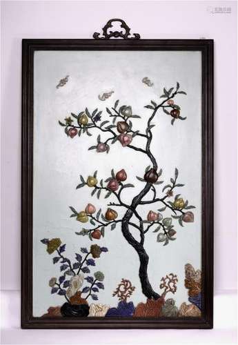 An Exquisitely Carved Zitan Panel Embellished with