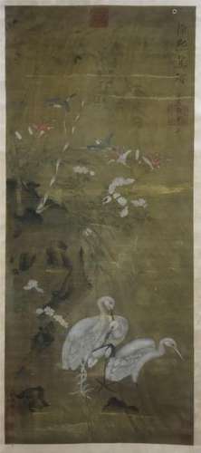 A Chinese Painting Hanging Scroll of Flowers and Birds