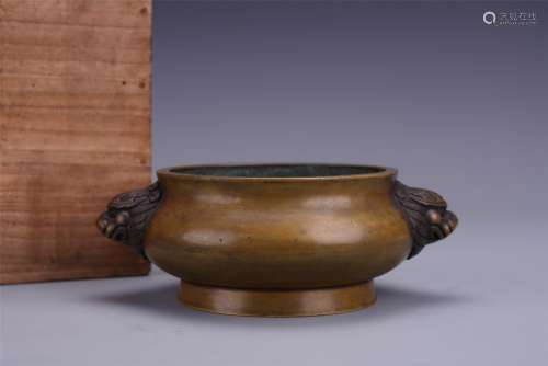 A Chinese Bronze Censer with Twin 
