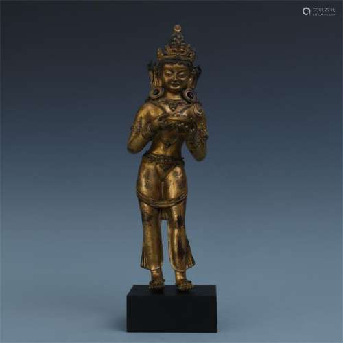 A Chinese Gilt Bronze Figure of Sadhanakumara